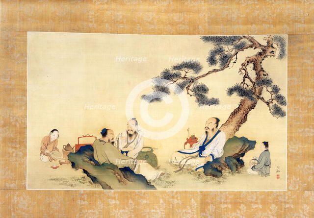 Scholars Enjoying Tea (image 2 of 2), 19th century. Creator: Nakabayashi Chikkei.