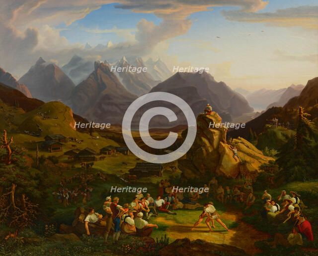 Schwingen tournament on Balisalp, 1822-1823. Creator: Miville, Jacques Christoph (1786-1836).