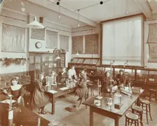 Science class, Aristotle Road Girls School, Clapham, London, 1908