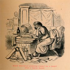 Scipio Aemilianus cramming himself for a Speech after a hearty Supper 1852. Artist: John Leech