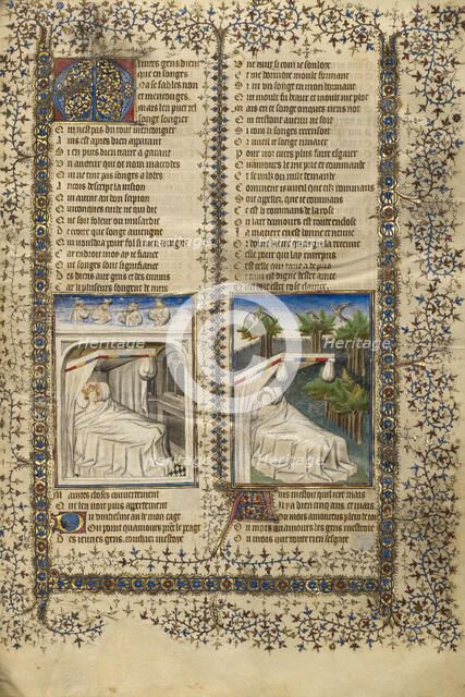 Scipio Lying in Bed Dreaming; Guillaume de Lorris Lying in Bed Dreaming, about 1405. Creators: Unknown, Guillaume de Lorris.