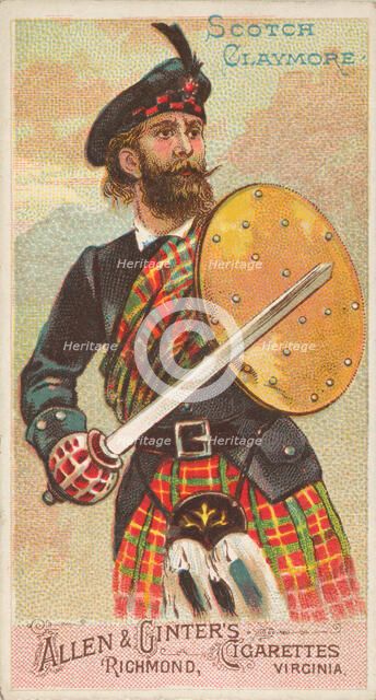 Scotch Claymore, from the Arms of All Nations series (N3) for Allen & Ginter Cigarettes Br..., 1887. Creator: Allen & Ginter.