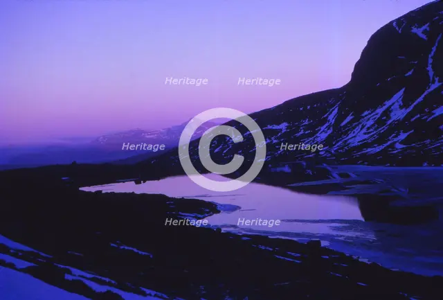 Scotland, Ross-Shire. Sunset at Loch Toll  An Lochain below An Teallach, April. Artist: CM Dixon.