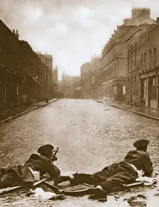 Scots Guards keeping guard on Sydney Street, London, 1911. Creator: Unknown