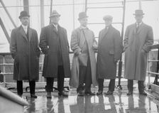 Scott, Kieber, Zacker, Lush, and Merkel on boat deck, 1910. Creator: Bain News Service