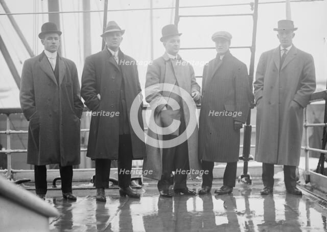 Scott, Kieber, Zacker, Lush, and Merkel on boat deck, 1910. Creator: Bain News Service.