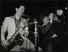 Scott Hamilton and Warren Vache playing live at the Pizza Express, London, 1979. Creator: Denis Williams