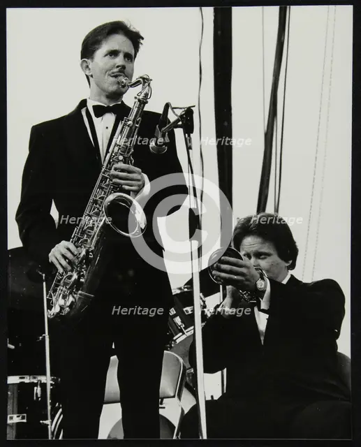 Scott Hamilton (tenor saxophone and Warren Vache (trumpet) at Knebworth, Hertfordshire, 1982. Creator: Denis Williams.