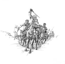 Scottish cavalry, Battle of Newburn Ford, 1640. Artist: Peter Dunn