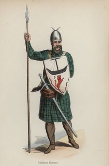 Scottish knight in battle dress, engraving, 1845