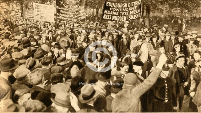 Scottish marchers, Means Test protests, Hyde Park, London, 1932, (1933).  Creator: Unknown.