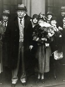 Scottish novelist Sir Arthur Conan Doyle and his wife, Stockholm, Sweden, 1929. Creator: Unknown