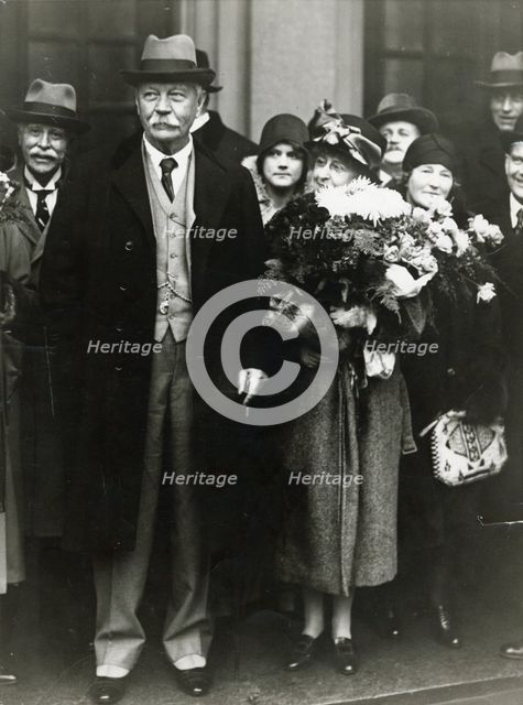 Scottish novelist Sir Arthur Conan Doyle and his wife, Stockholm, Sweden, 1929. Creator: Unknown.