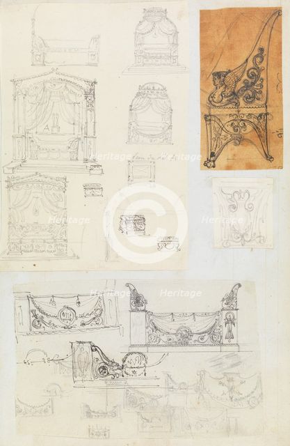 Scrapbook containing Drawings and Several Prints of Architecture, Interiors, Furn..., ca. 1800-1850. Creators: Workshop of Charles Percier, Workshop of Pierre François Léonard Fontaine.
