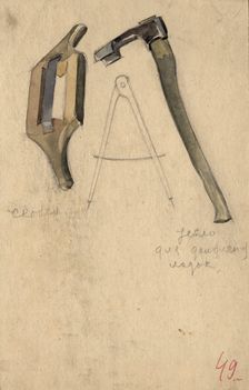 Scraper, compass and adze, Selkups, 1920. Creator: A. G. Vargin