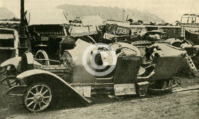 'Scrapped! Wrecked Motor-cars captured from the Germans...', First World War, 1914, (c1920). Creator: Unknown.
