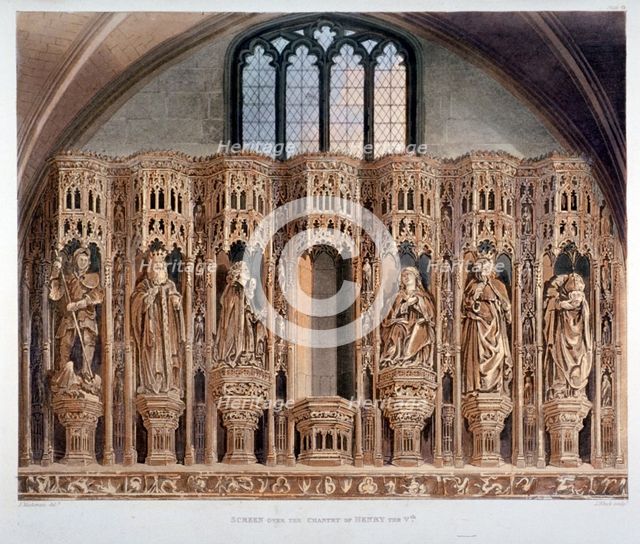 Screen over the chantry of Henry V, Westminster Abbey, London, 1811. Artist: J Bluck
