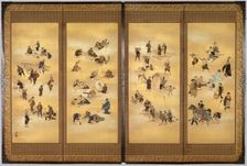 Screen depicting the four classes of Edo Japan, c. 1893 ; Meiji Period (1868 - 1912). Creator: Seppo