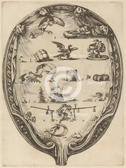 Screen Depicting the Italian Rebus of Fortune. Creator: Stefano della Bella.