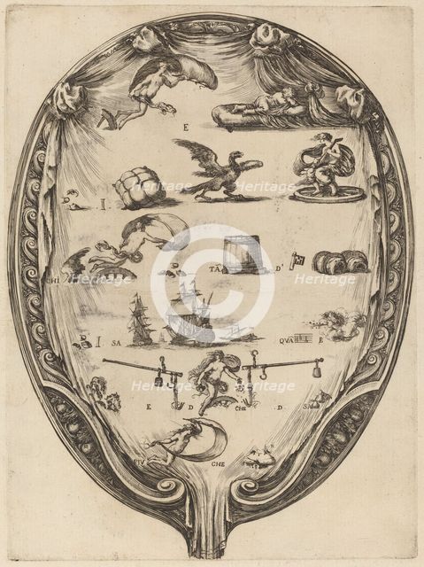 Screen Depicting the Italian Rebus of Fortune. Creator: Stefano della Bella.