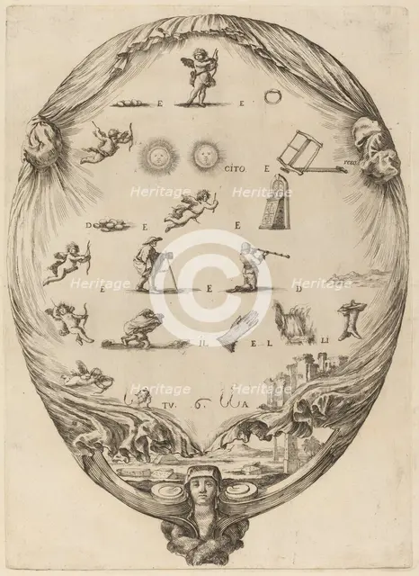 Screen Depicting the Italian Rebus of Love. Creator: Stefano della Bella.