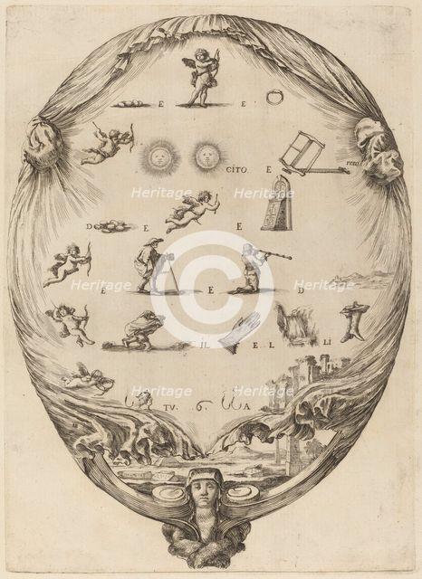 Screen Depicting the Italian Rebus of Love. Creator: Stefano della Bella.