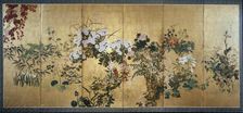 Screen with autumn and winter flowers, early 18th century. Artist: Watanabe Shiko