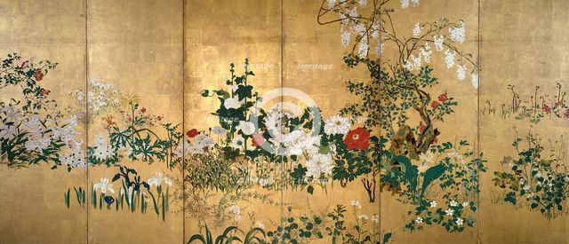 Screen with spring and summer flowers, 1st half of the 18th century. Creator: Watanabe Shiko.