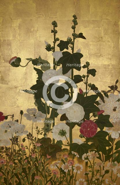 Screen with spring and summer flowers, 1st half of the 18th century. Creator: Watanabe Shiko.