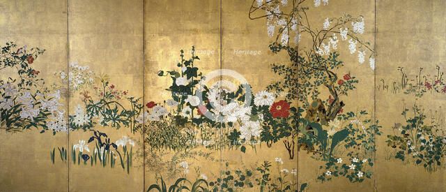 Screen with spring and summer flowers, 1st half of the 18th century. Creator: Watanabe Shiko.