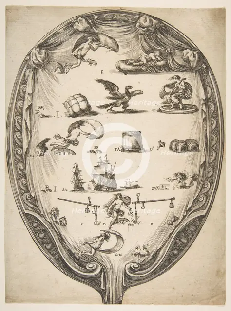 Screen with Rebus of Fortune, ca. 1639. Creator: Stefano della Bella.