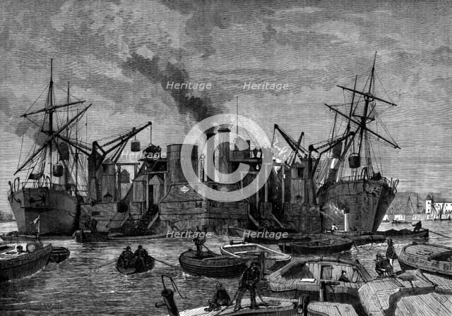 Screw colliers unloading in the Thames, 1873. Creator: Unknown.