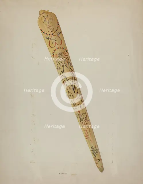Scrimshaw: Swordfish Bill, c. 1941. Creator: Oscar Bluhme.