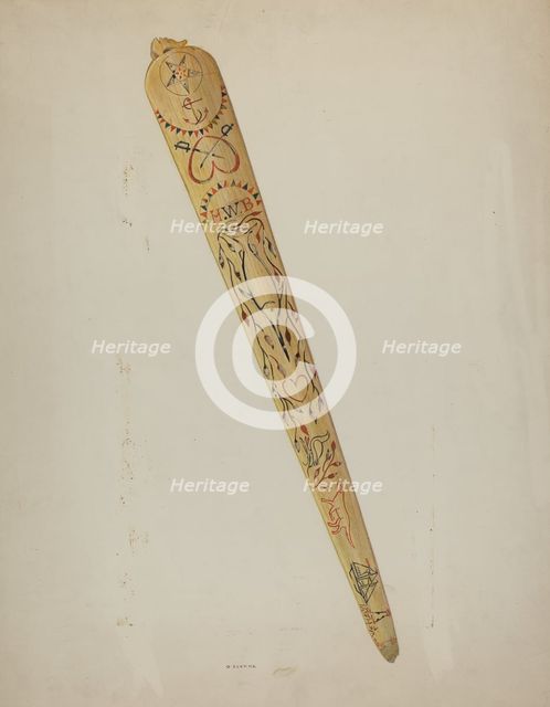 Scrimshaw: Swordfish Bill, c. 1941. Creator: Oscar Bluhme.