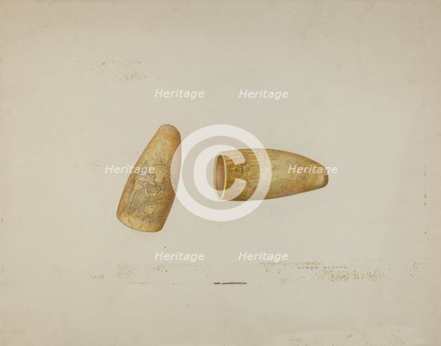 Scrimshaw: Walrus Tusk, 1941. Creator: Oscar Bluhme.