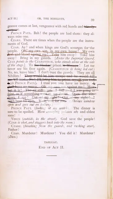 Script of 'Vera, or the Nihilists', c1880. Creators: Oscar Wilde, Unknown.