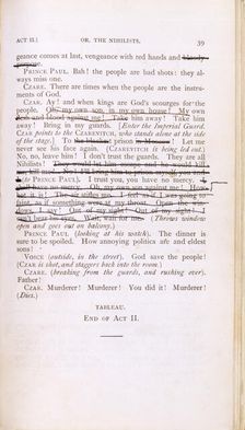 Script of Vera, or the Nihilists c1880. Creators: Oscar Wilde, Unknown