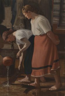 Scrubbing the Floor, 1908. Creator: Juho Rissanen