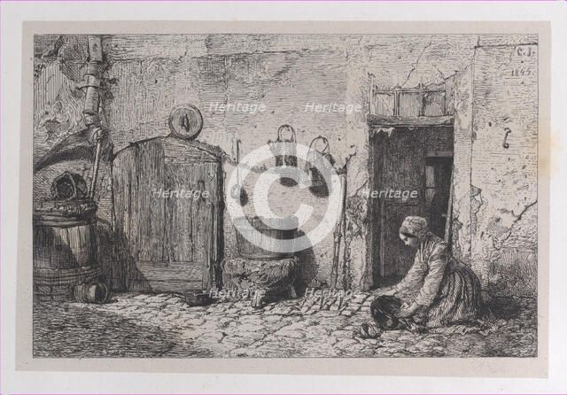Scrubbing Woman, 1844. Creator: Charles Emile Jacque.