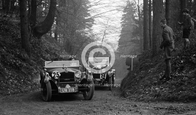 SD Marr's Tracta open sports and R Peaty's Singer open 4-seater at the JCC Half-Day Trial, 1930. Artist: Bill Brunell.
