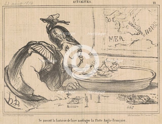 Se passant la fantaisie de faire naufrager la flotte Anglo-Française..., 19th century. Creator: Honore Daumier.
