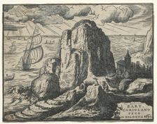 Set of 4 Landscapes: No. 4 - Cliff on the Seashore. Creator: Hendrick Goltzius (Dutch, 1558-1617)