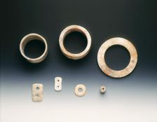 Set of 7 altered jades, neolithic, Liangzhu culture, China, c3400-2250 BC