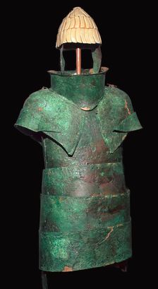 Set of Mycenaean armour with cuirrass and helm, c.16th century BC