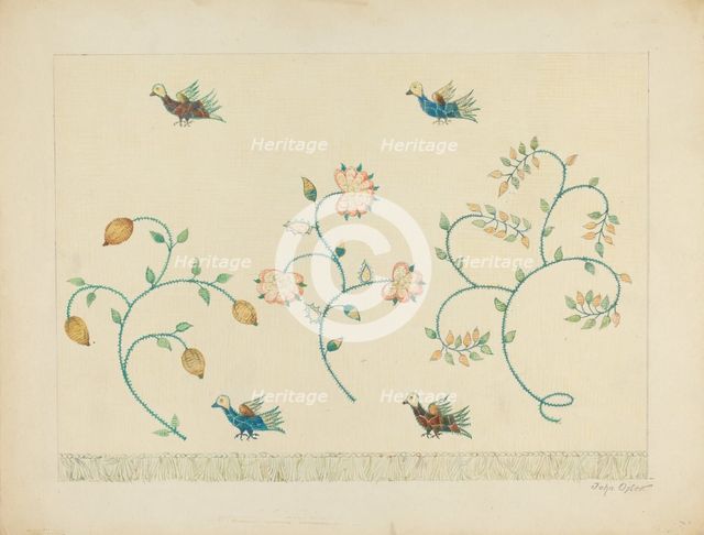 Set of Crewel Embroidered Bed Curtains, c. 1939. Creator: John Oster.