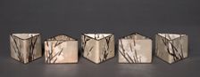 Set of Five Serving Bowls (Mukozuke) with Prunus Design, 1700s-1800s. Creator: Ogata Kenzan (Japanese, 1663-1743), school of