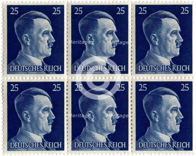 Set of postage stamps featuring Adolf Hitler (1889-1945), 1941-1942. Artist: Unknown