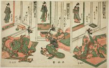 Set of Three Hanging Scrolls, Day Dream Plays (Kakemono sampukutsui utsusu no asobi), c. 1755. Creator: Nishimura Shigenaga
