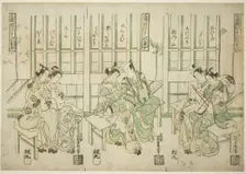 Set of Three, Love Birds in Three Kinds of Music (Sampukutsui hiyoku no san kyoku), c. 1748. Creator: Nishimura Shigenaga
