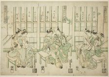 Set of Three, Love Birds in Three Kinds of Music (Sampukutsui hiyoku no san kyoku), c. 1748. Creator: Nishimura Shigenaga